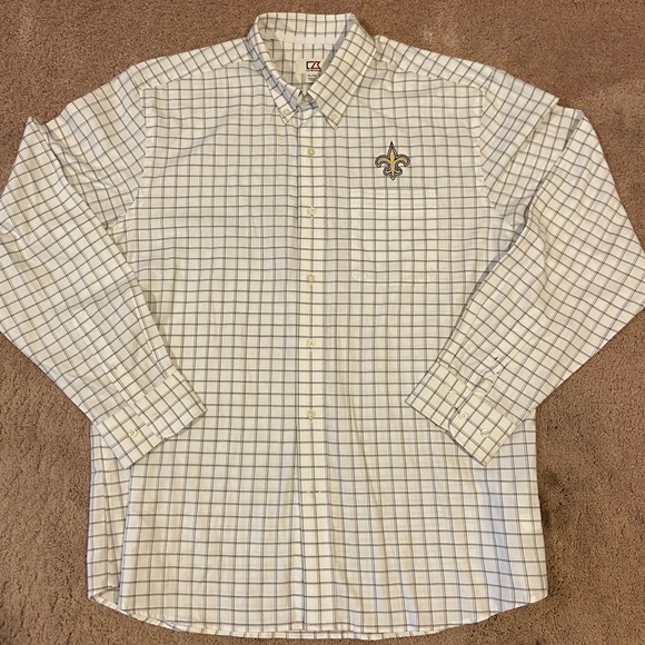 Saints XL dress shirt. Never been worn. White w/ black & gold plaid - Picture 2 of 3